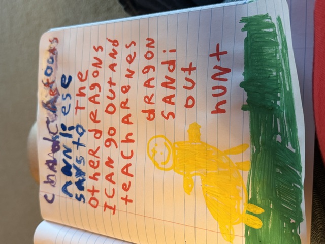 A colorful handwritten Chad's Cartoons page with a yellow character and green grass